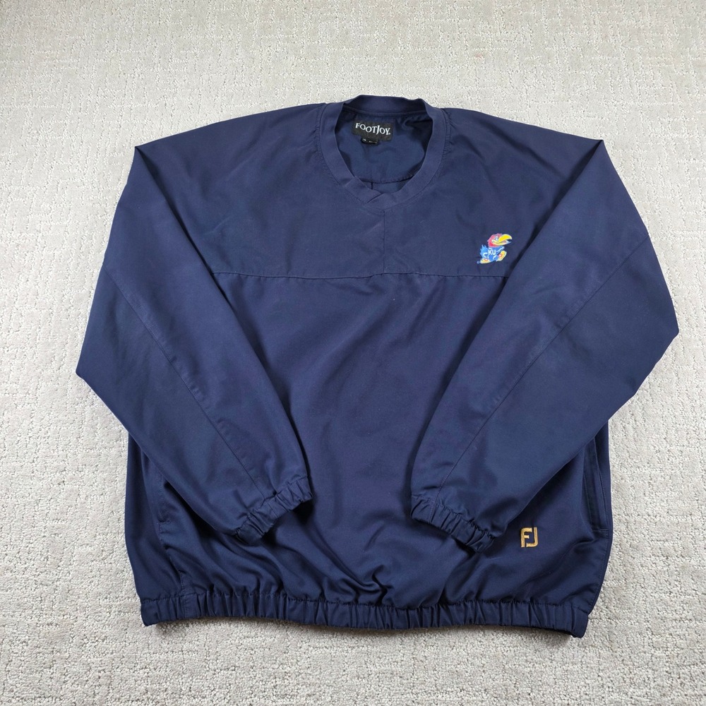 FootJoy Kansas Jayhawks Golf Windbreaker Pullover Mens Large Navy Blue V-Neck